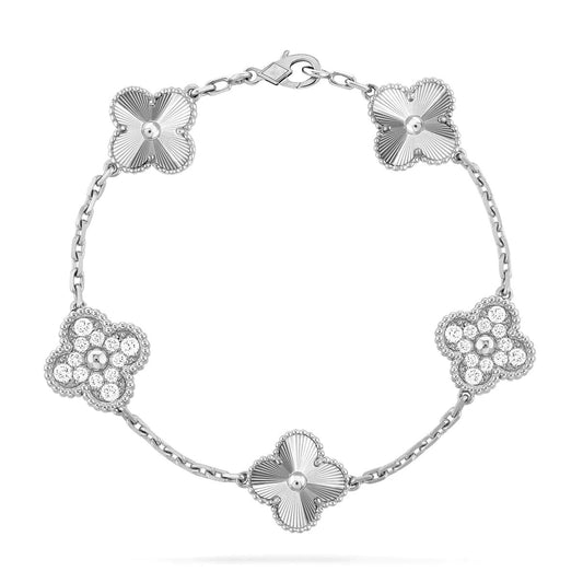 [Regalia jewelry]CLOVER 5 MOTIF SILVER DIAMOND BRACELET