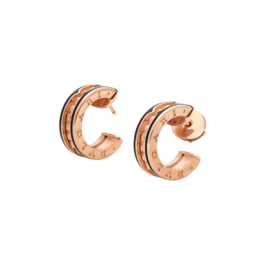 [Regalia jewelry]ZERO 1 ROCK PINK GOLD EARRINGS WITH STUDDED SPIRAL AND BLACK CERAMIC