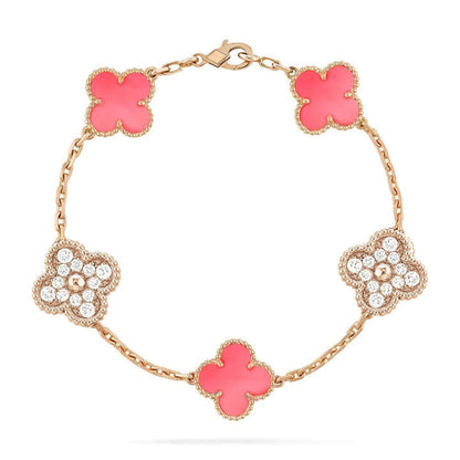 [Regalia jewelry]CLOVER 5 MOTIF DIAMOND PINK MOP PINK GOLD BRACELET