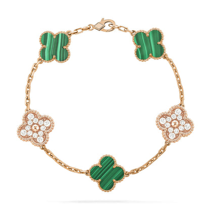[Regalia jewelry]CLOVER  5 MOTIF MALACHITE DIAMOND BRACELET