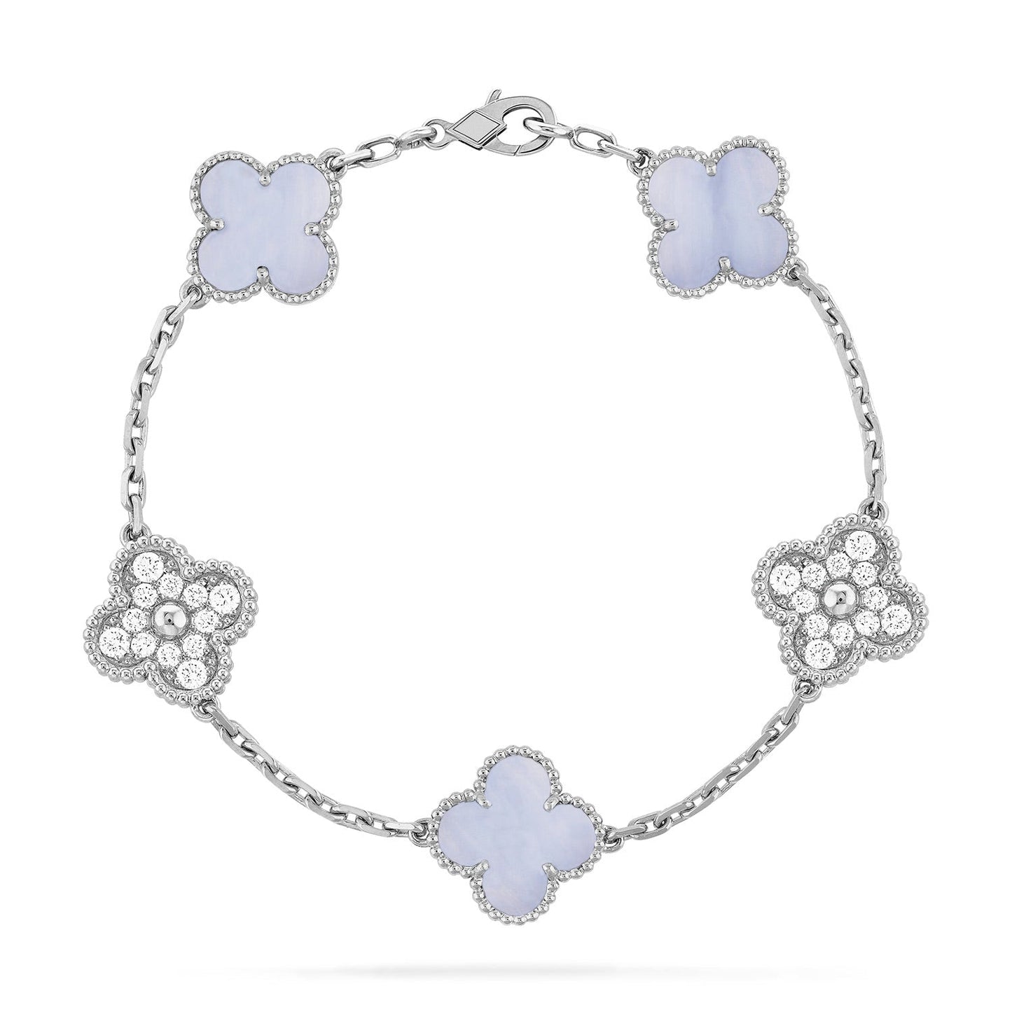 [Regalia jewelry]CLOVER  5 MOTIF DIAMOND PURPLE CHALCEDONY BRACELET SILVER