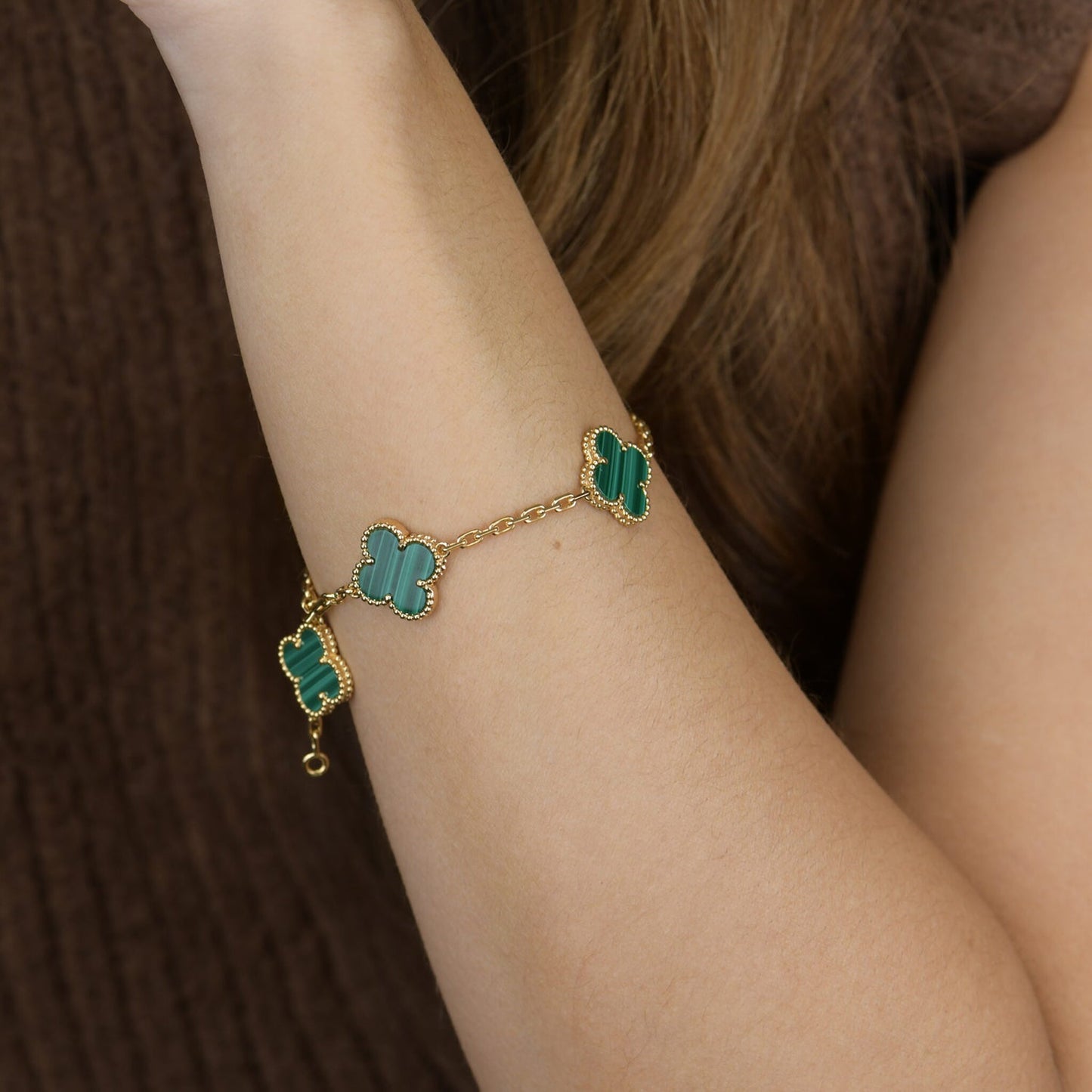[Regalia jewelry]CLOVER 5 MOTIFS MALACHITE BRACELET