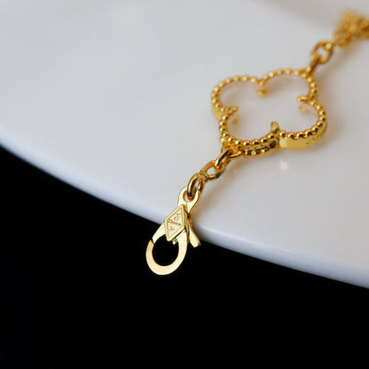 [Regalia jewelry]CLOVER 5 MOTIF ROCK CRYSTAL PINK GOLD BRACELET