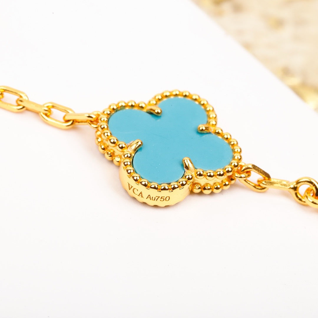 [Regalia jewelry]CLOVER 5 MOTIF TURQUOISE DIAMOND GOLD BRACELET