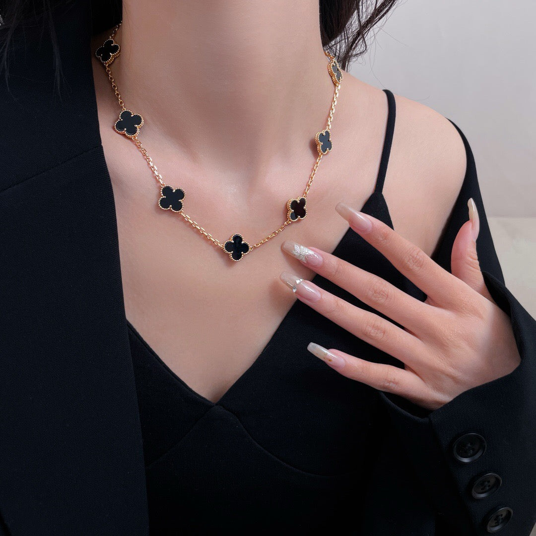 [Regalia Jewelry]CLOVERS THE 10-MOTIFS ONYX NECKLACE