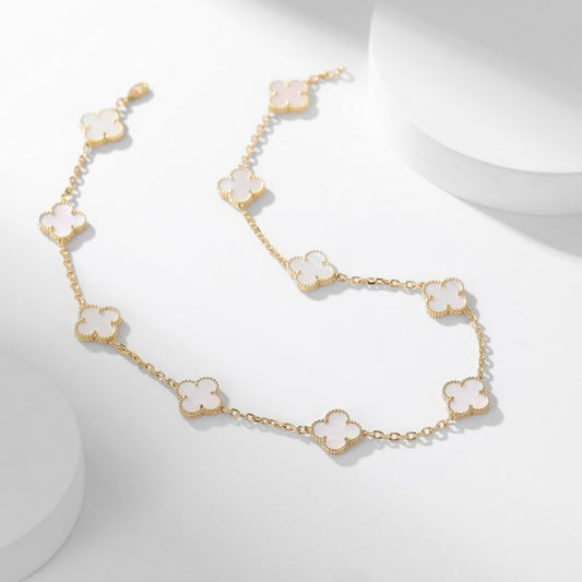 [Regalia jewelry]CLOVERS THE 10-MOTIFS WHITE MOTHER OF PEARL NECKLACE