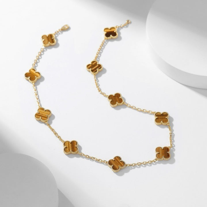 [Regalia jewelry]CLOVERS THE 10-MOTIFS TIGER EYE NECKLACE