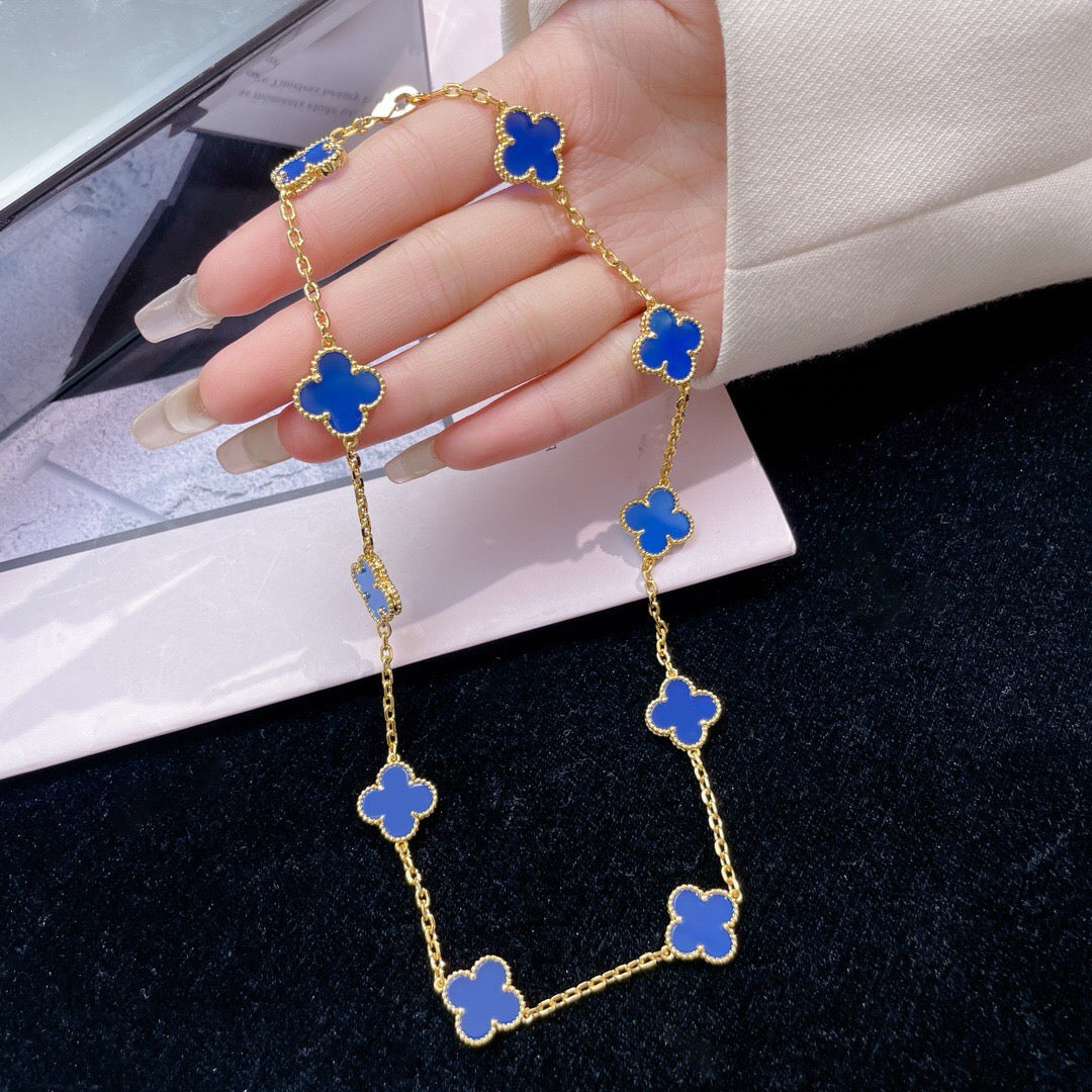 [Regalia jewelry]CLOVERS THE 10-MOTIFS BLUE AGATE NECKLACE