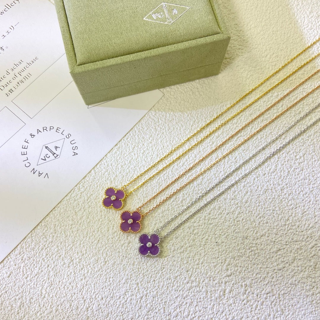 [Regalia jewelry]CLOVER 15MM DIAMOND  PURPLE VIOLET NECKLACE