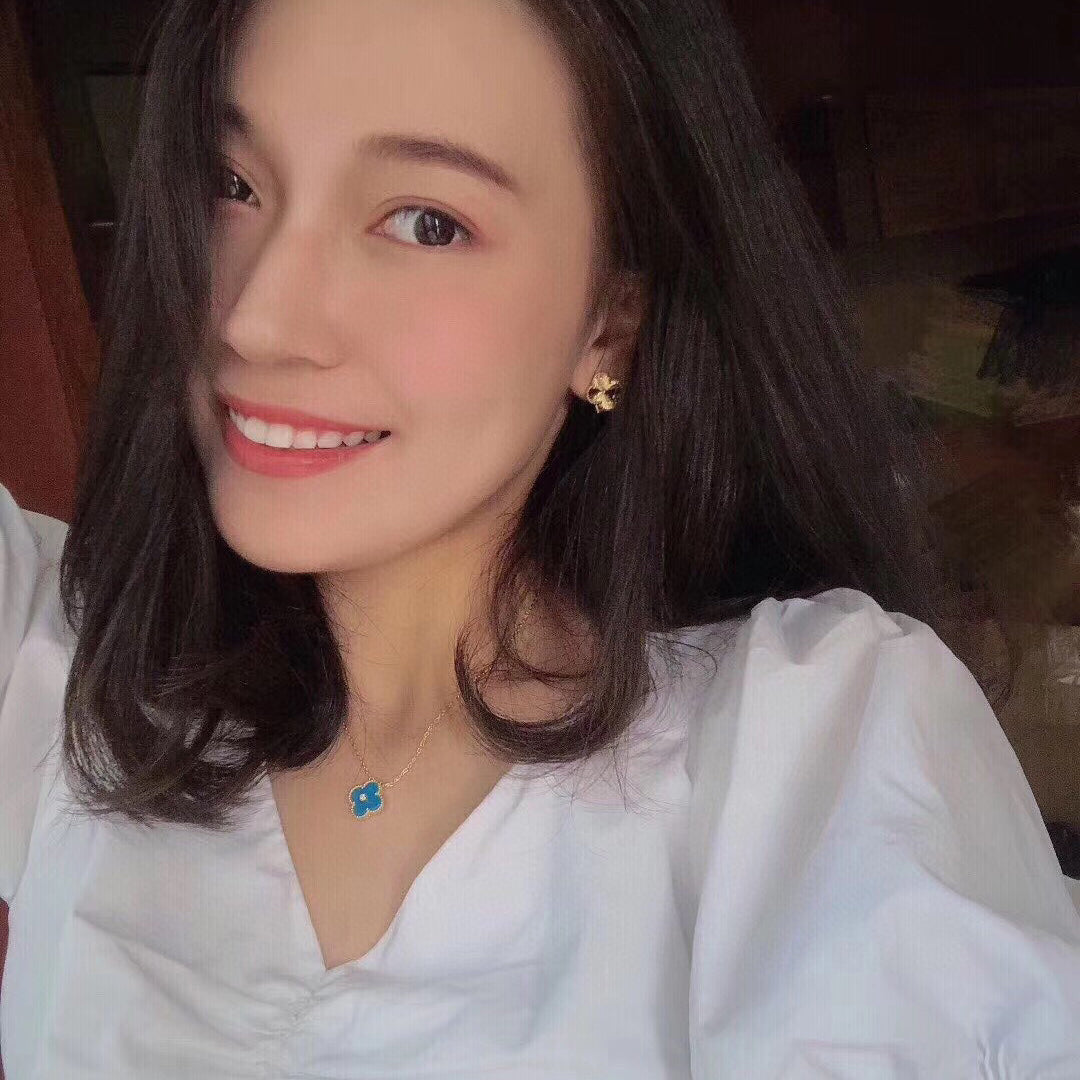 [Regalia jewelry]CLOVER 15MM DIAMOND AND BLUE AGATE NECKLACE