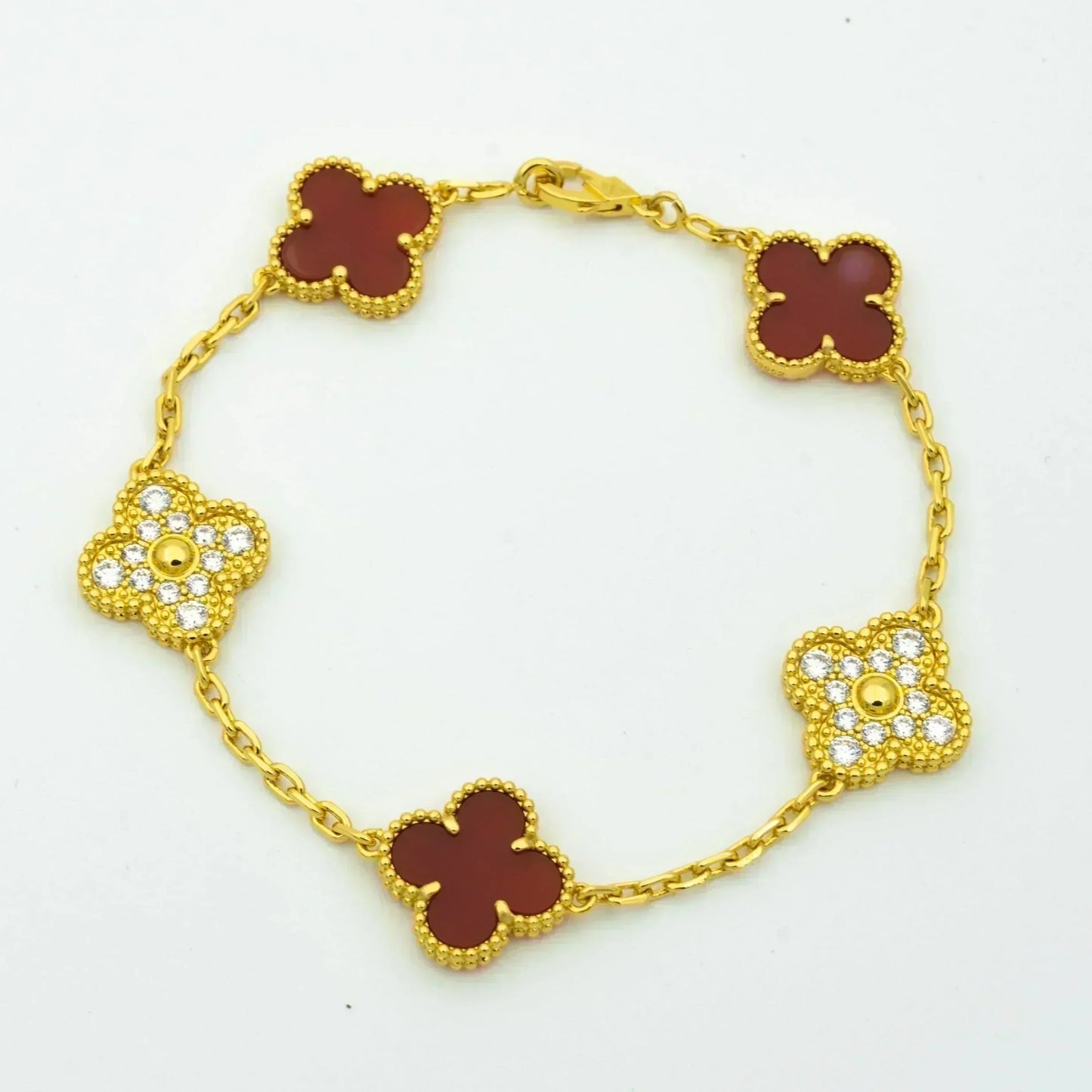 [Regalia jewelry]CLOVER 5 MOTIFS CARNELIAN DIAMOND BRACELET
