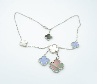 [Regalia jewelry]CLOVER MOP CHALCEDONY NECKLACE SILVER 6 MOTIF