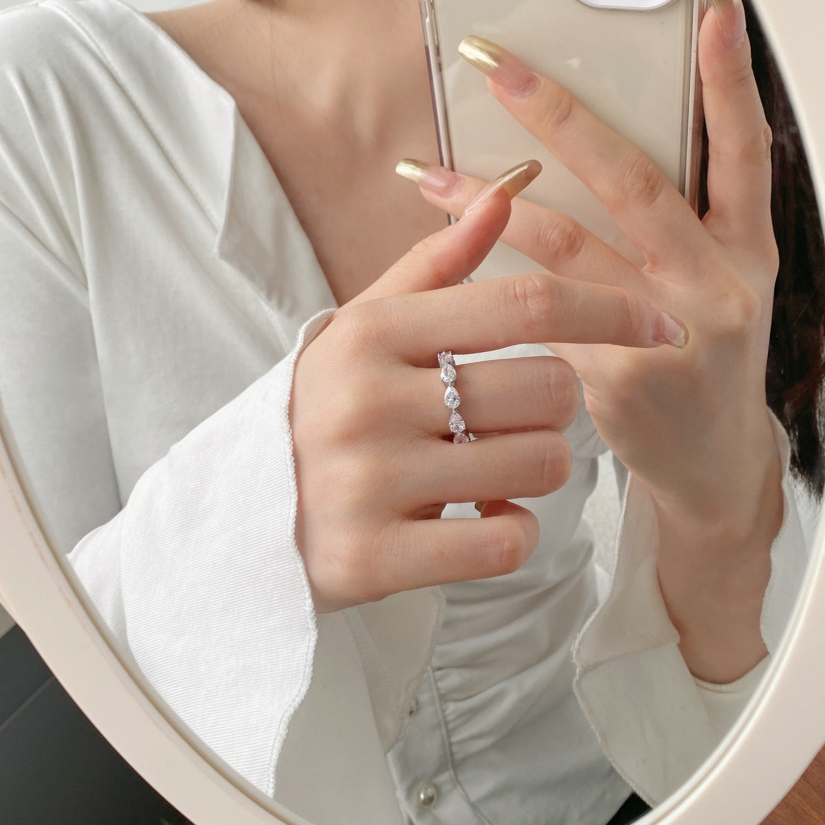 [Regalia jewelry]Exquisite Pear Cut Tennis Ring