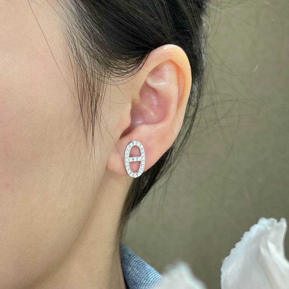 [Regalia jewelry]HM FULL DIAMOND PIG NOSE STUD EARRINGS