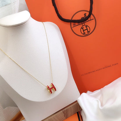 [Regalia jewelry]HM CLIC RED ENAMEL GOLD NECKLACE