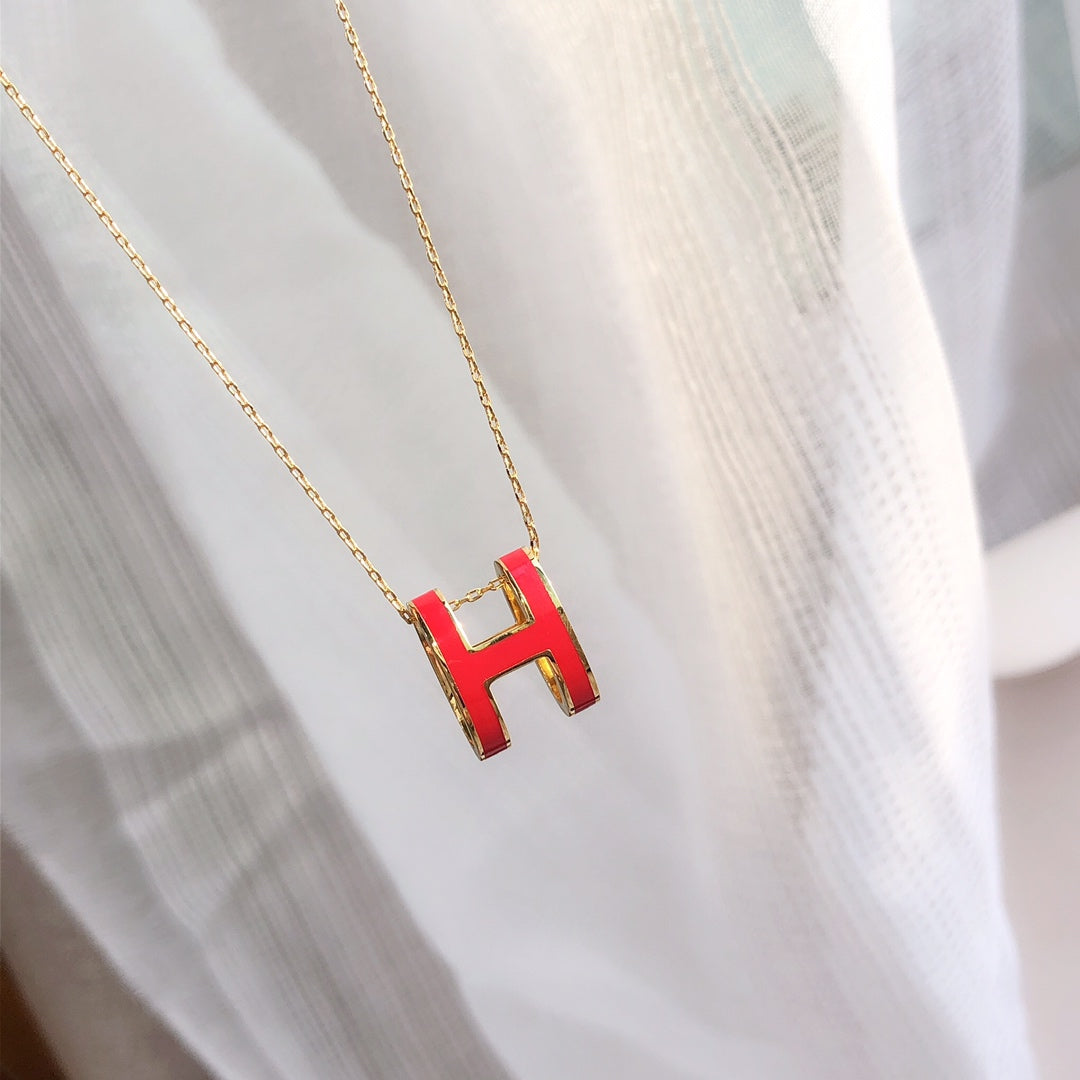 [Regalia jewelry]HM CLIC RED ENAMEL GOLD NECKLACE