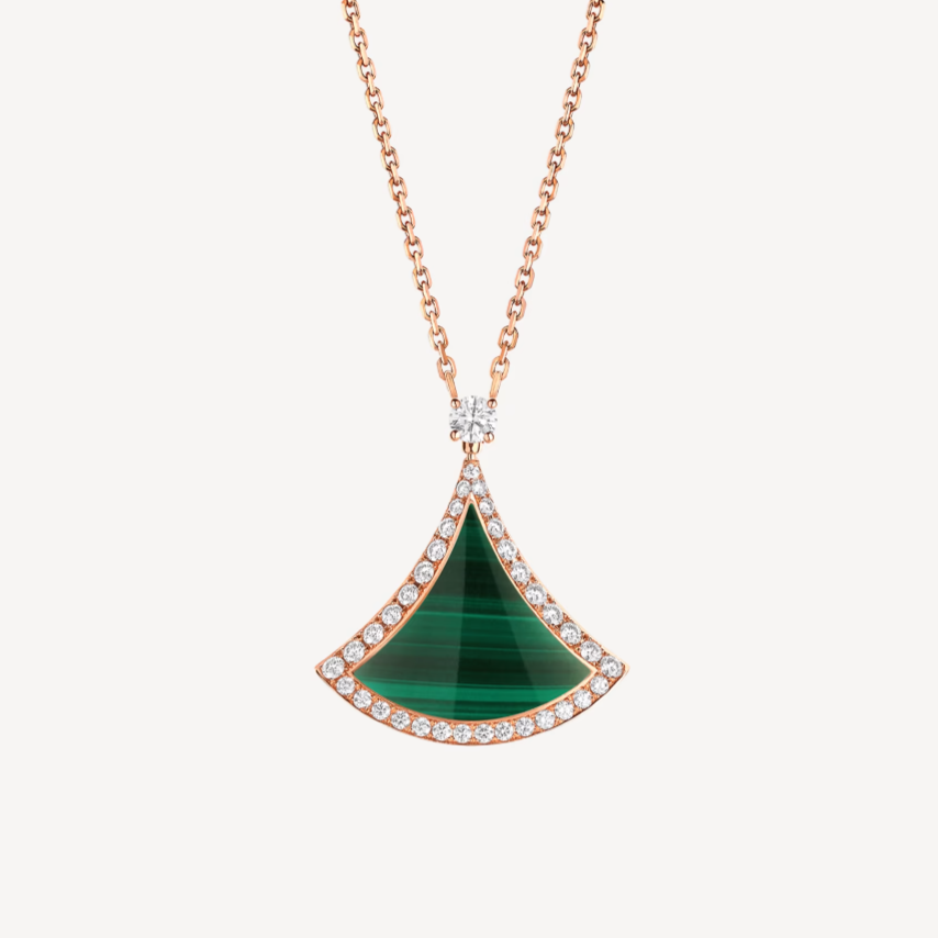 [Regalia jewelry]DREAM MALACHITE DIAMOND PAVED PINK GOLD NECKLACE