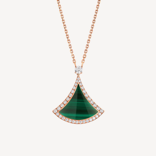 [Regalia jewelry]DREAM MALACHITE DIAMOND PAVED PINK GOLD NECKLACE