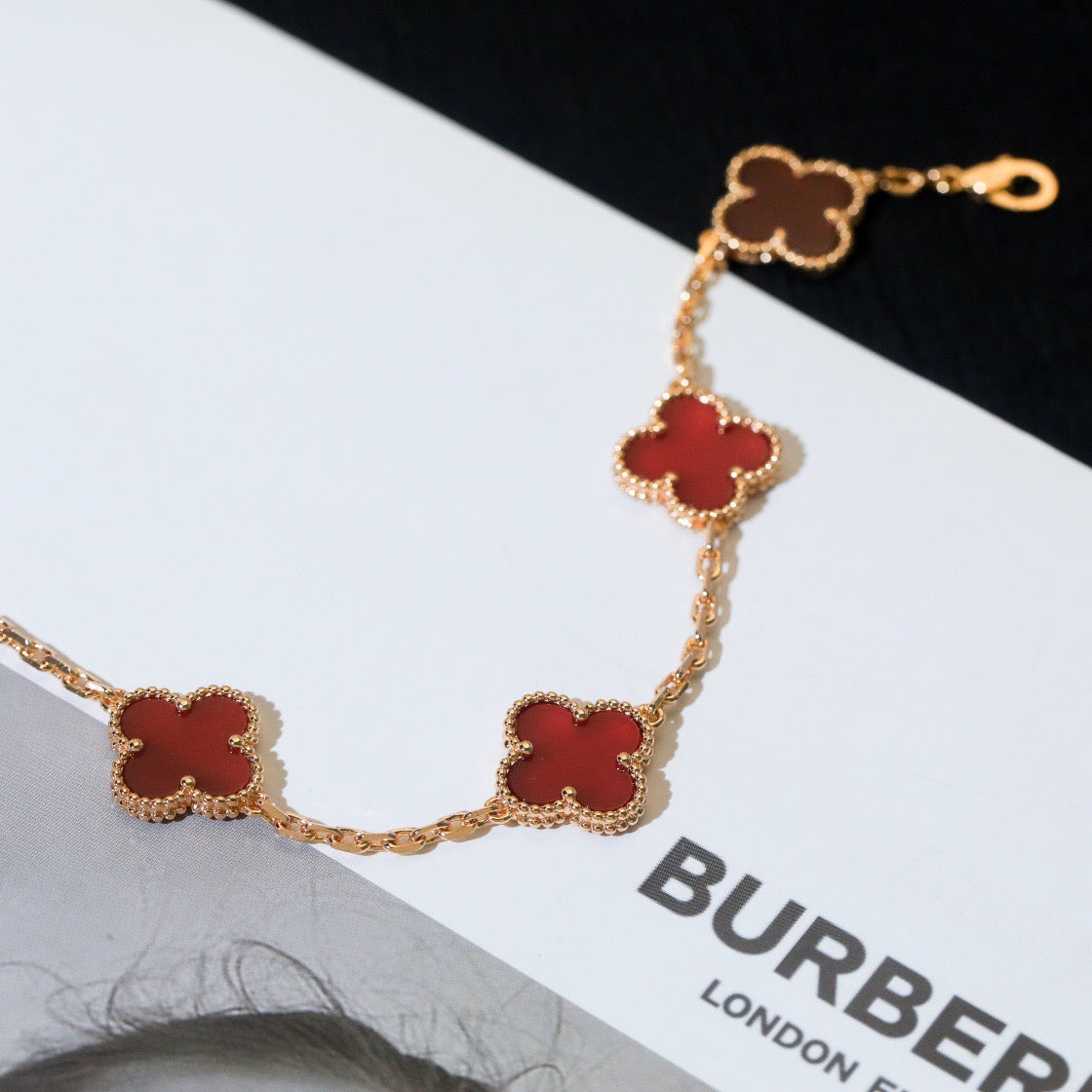 [Regalia jewelry]CLOVER 5 MOTIFS RED AGATE  BRACELET