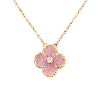 [Regalia jewelry]CLOVER 15MM DIAMOND RHODONITE NECKLACE