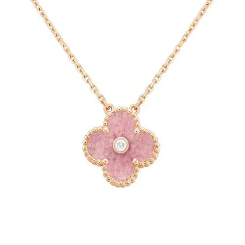 [Regalia jewelry]CLOVER 15MM DIAMOND RHODONITE NECKLACE