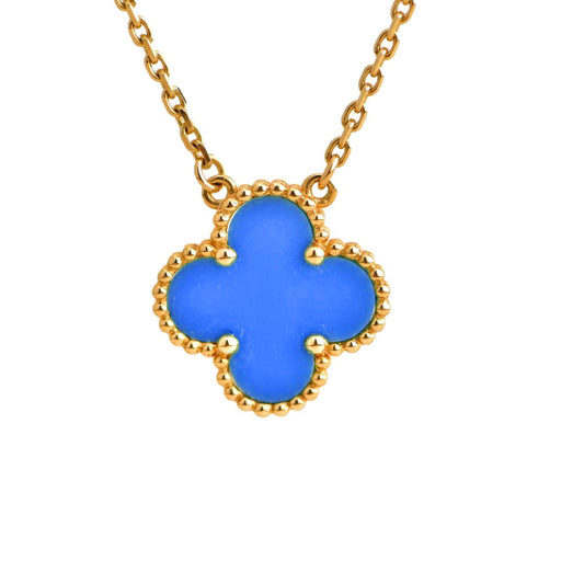 [Regalia jewelry]CLOVER 15MM BLUE AGATE NECKLACE