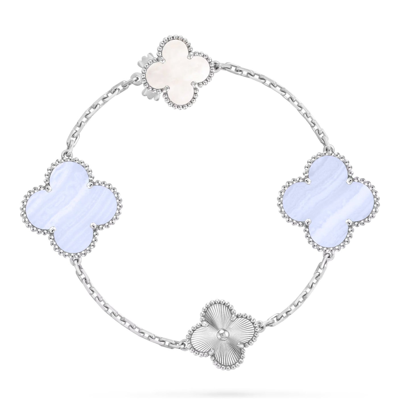 [Regalia jewelry]DETACHABLE CLOVER 15(11+4) FLOWER SILVER NECKLACE SET