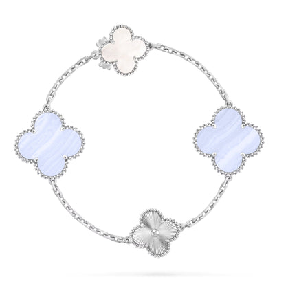 [Regalia jewelry]DETACHABLE CLOVER 15(11+4) FLOWER SILVER NECKLACE SET