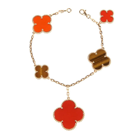 [Regalia jewelry]CLOVER BRACELET 5 MOTIFS CARNELIAN TIGER EYE