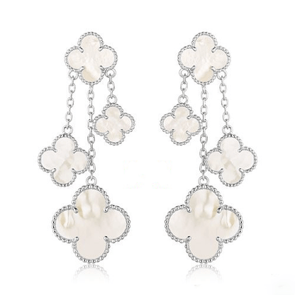 [Regalia jewelry]CLOVER EARRINGS WHITE MOP 4 MOTIFS SILVER