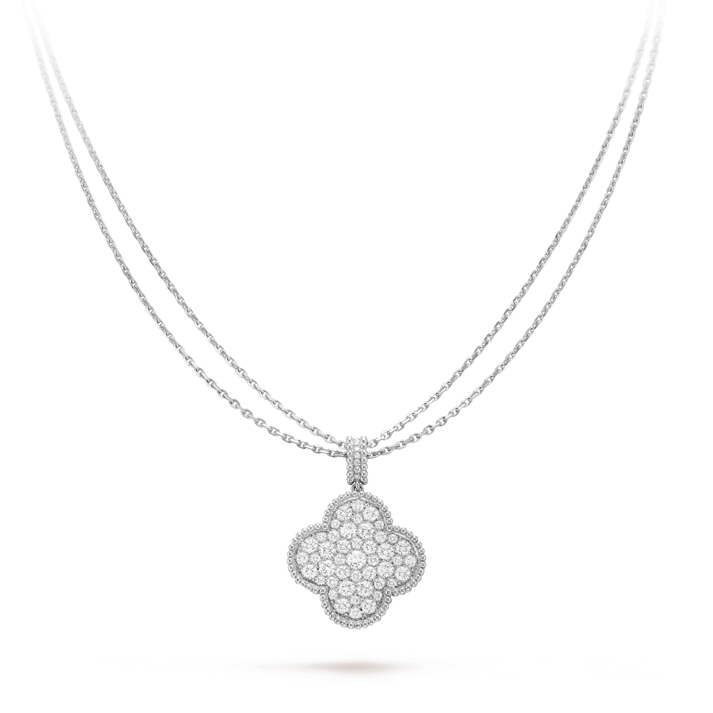 [Regalia jewelry]CLOVER 25MM SILVER FULL DIAMOND BIG CLOVER NECKLACE