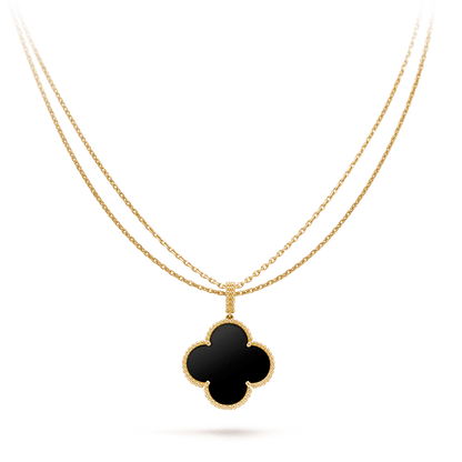 [Regalia jewelry]CLOVER 25MM GOLD ONYX BIG CLOVER NECKLACE