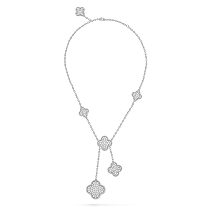 [Regalia jewelry]CLOVER 5 MOTIFS SILVER DIAMONDS NECKLACE