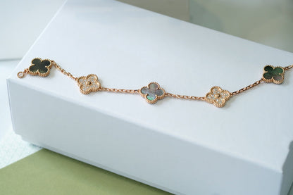 [Regalia jewelry]CLOVER 5 MOTIFS DARK MOP AND DIAMONDS PINK GOLD BRACELET