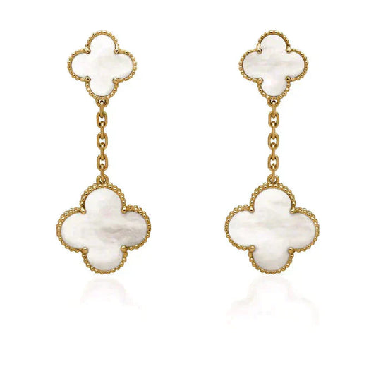 [Regalia jewelry]CLOVER 2 MOTIF WHITE MOP EARRINGS